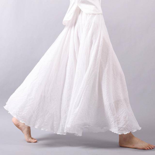 women bottoms White / M Sizes M - L, Fits 24"-37" Waist, 12 Colors, Women Linen Cotton Vintage Long Boho Skirt